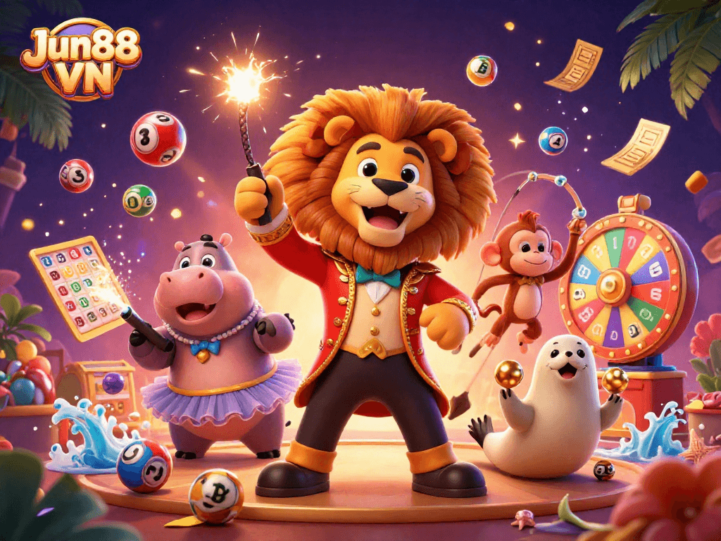 Engage with Jun88 VN's vibrant casino adventure featuring animated characters in a dynamic gaming scene.