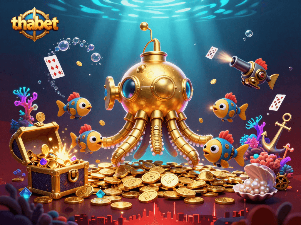 Experience thrilling action with thabet in this vibrant casino-themed underwater scene.