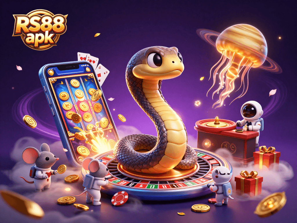 Experience the excitement of RS88 apk as tiny astronaut mice place bets on a roulette wheel planetary scene.