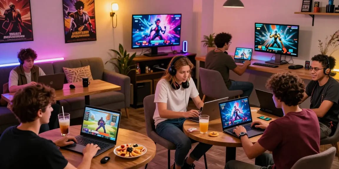 Engaging scene of adults playing interactive porno games on various devices in inviting settings, showcasing diverse gaming experiences.