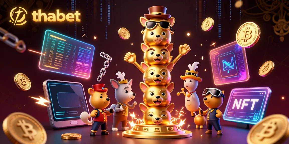 Experience vibrant gaming action with thabet in this dynamic online casino illustration featuring crypto elements.