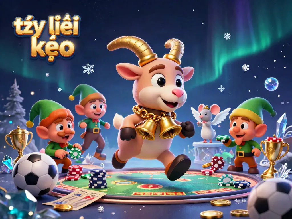 Engaging sports betting scene featuring tỷ lệ kèo at a festive casino with lively characters.