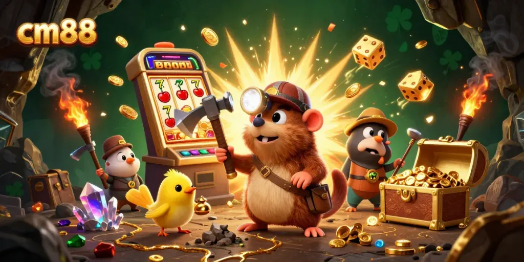 Experience thrilling gameplay at cm88 with vibrant casino elements and a treasure hunter scene.