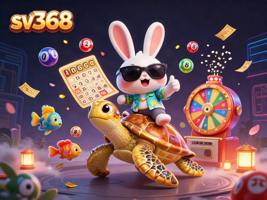 Spin and win with sv368 as a lucky rabbit and golden turtle celebrate dynamic fun.