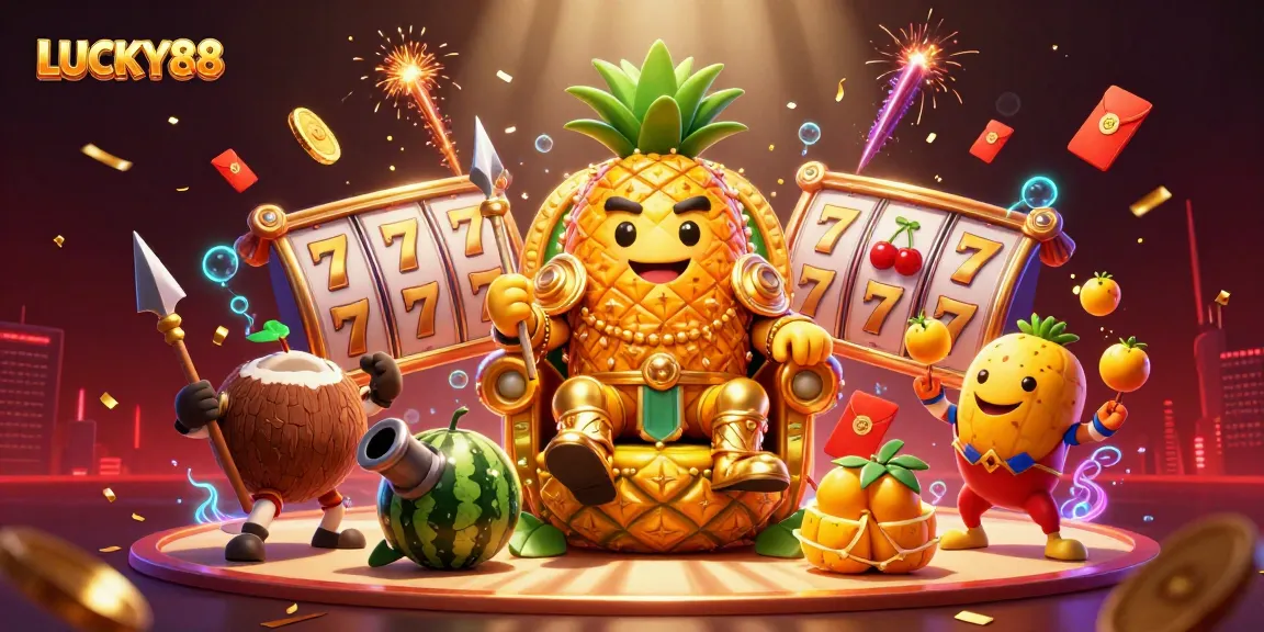 Experience the rich and vibrant world of LUCKY88 with this dynamic 3D casino illustration that depicts exciting gaming elements.