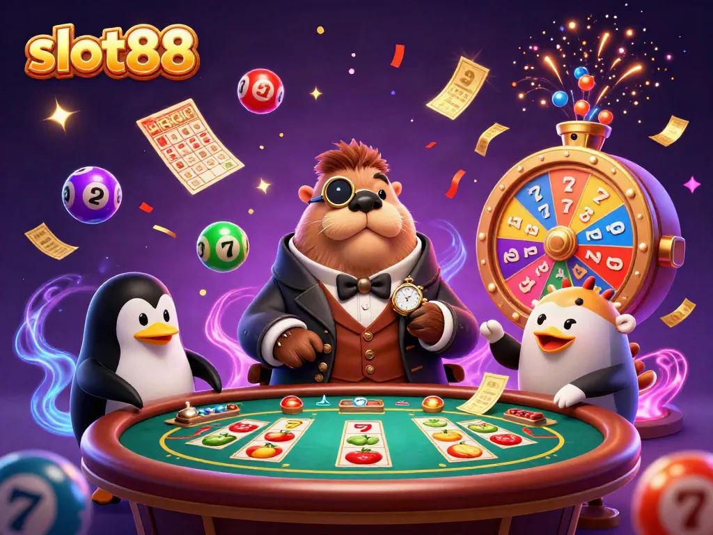 Join the fun with slot88 as the walrus, penguin dealer, and pufferfish player at the vibrant underwater casino.