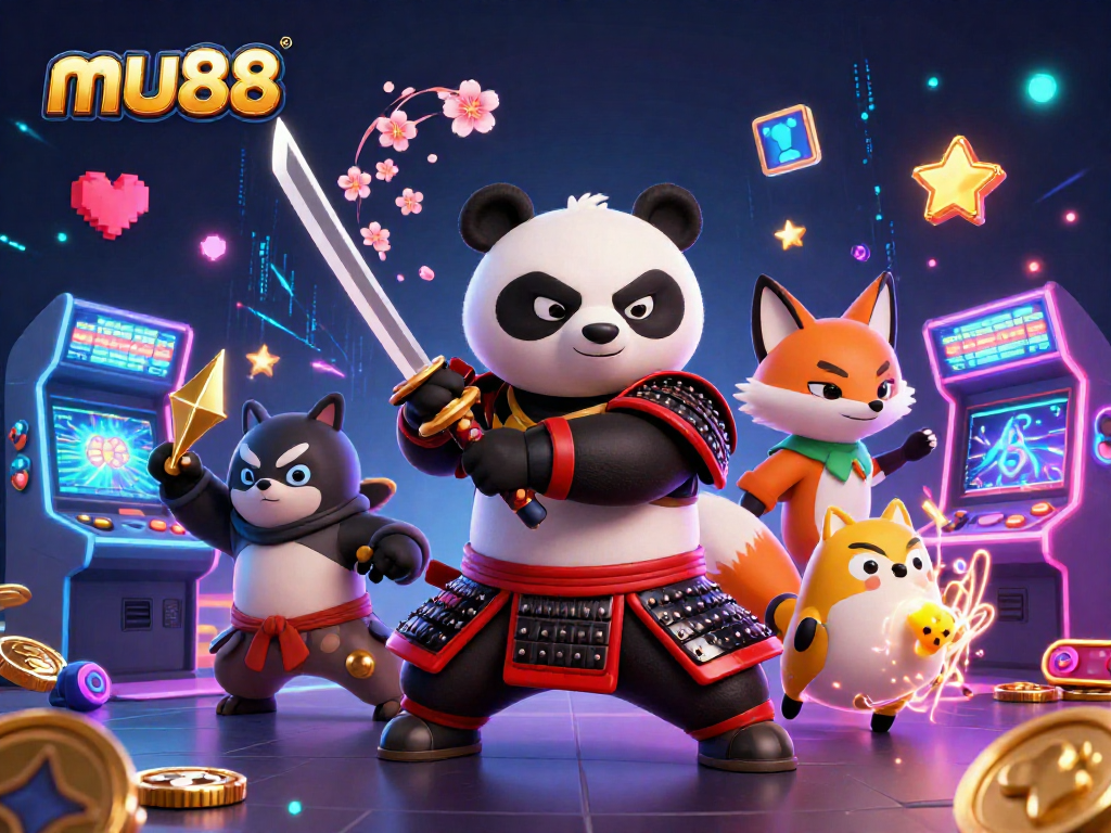 Spin and win big with mu88 in a vibrant 3D casino scene featuring classic game elements.