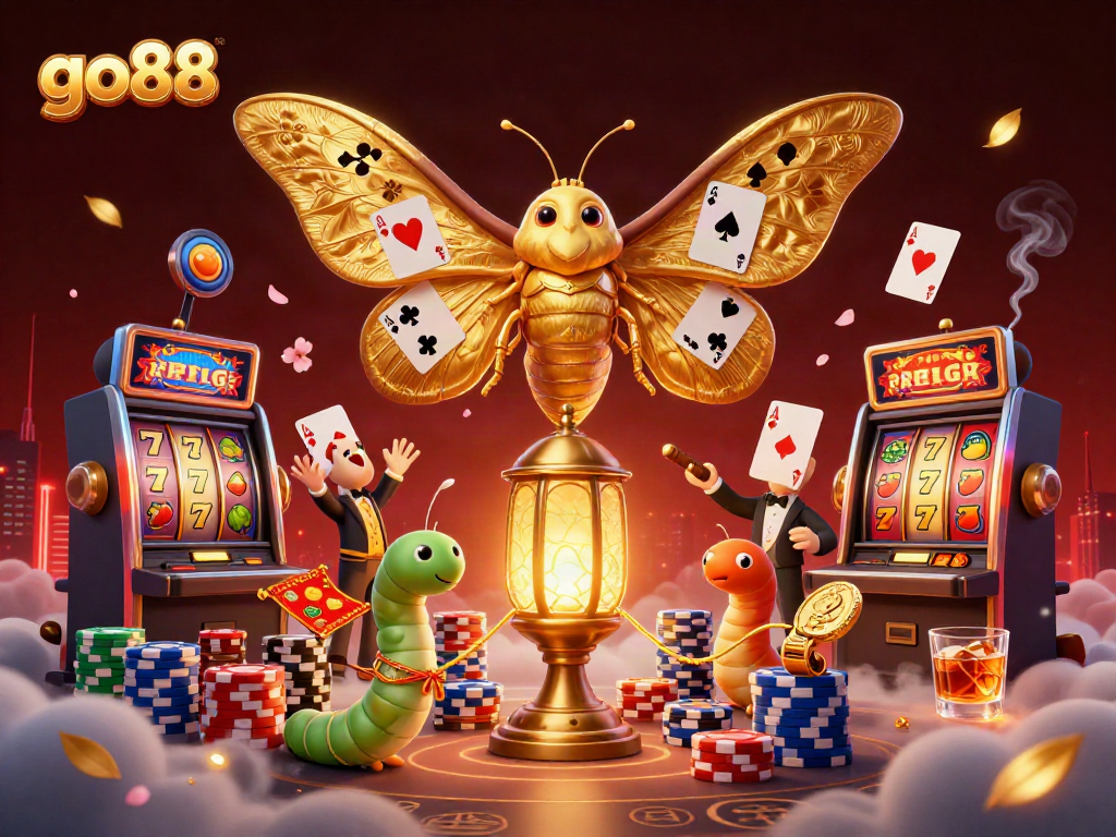 Engage in thrilling slot gaming at go88 with dynamic visuals of spinning reels and exciting casino elements.