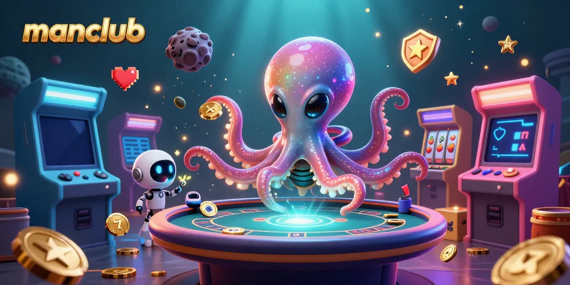Experience the manclub casino thrill with an alien octopus at a holographic poker table.