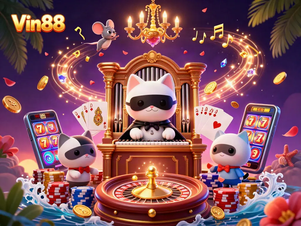Experience thrills at Vin88's vibrant casino with animated characters and dazzling game elements.