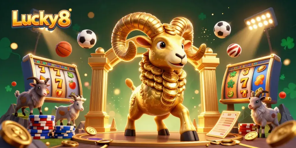 Engage with Lucky8 gaming adventures featuring slot reels and vibrant characters.