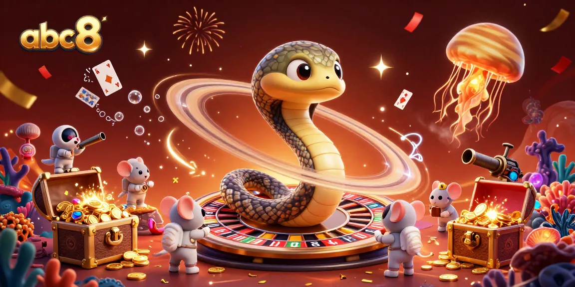 Experience thrilling bets with abc8 in a vibrant cosmic casino scene featuring animated characters and playful elements.