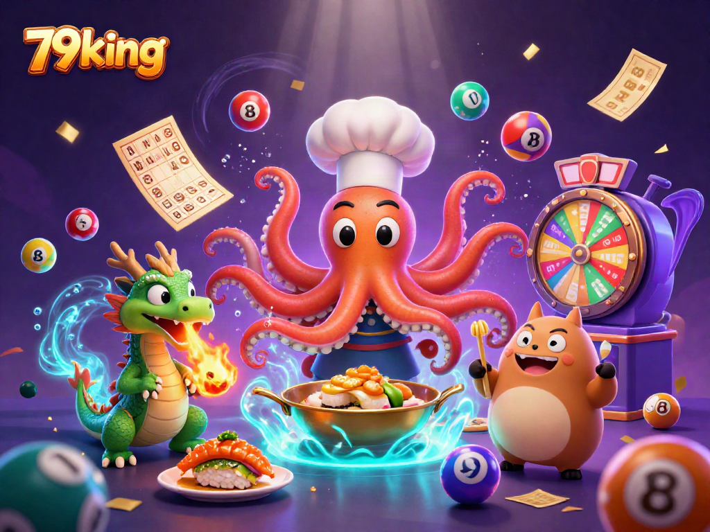 Experience thrilling gaming with 79king's vibrant lottery features in a 3D cartoon scene.