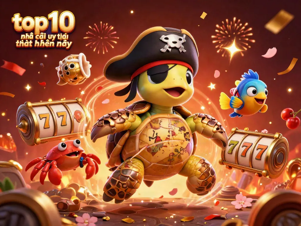 Experience the thrill of the top 10 nhà cái uy tín nhất hiện nay with our vibrant illustrated scene featuring casino symbols.