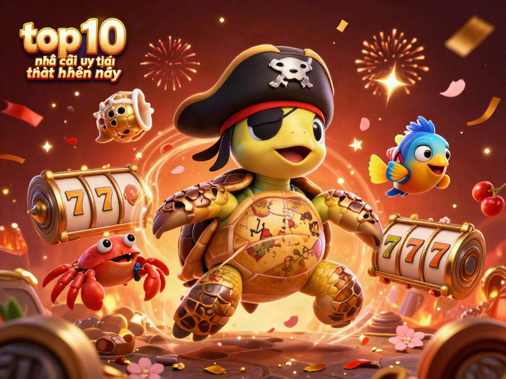 Experience the thrill of the top 10 nhà cái uy tín nhất hiện nay with our vibrant illustrated scene featuring casino symbols.