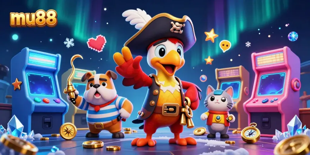 Engage with mu88's vibrant online experience in a lively casino scene featuring adventure and colorful graphics.