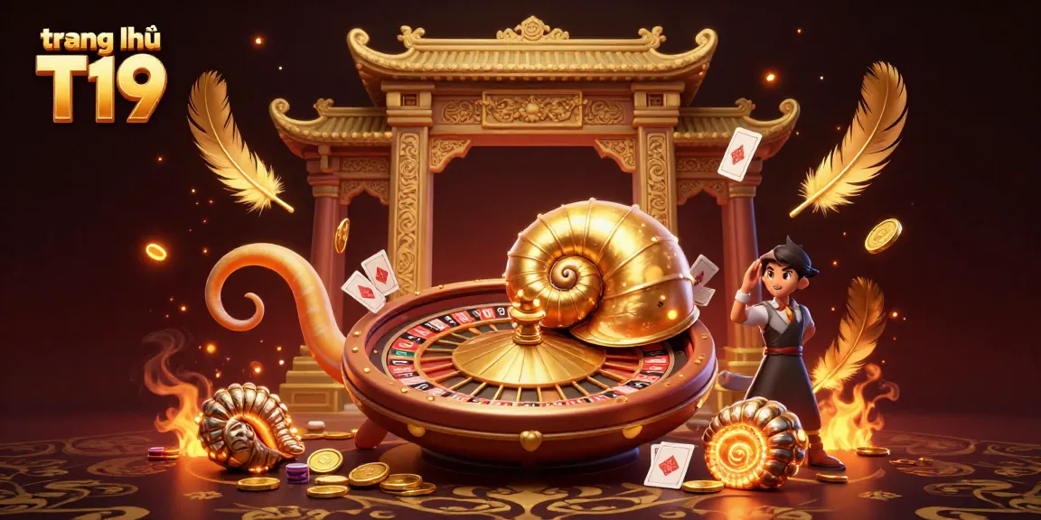 Engage in exciting gameplay at trang chủ T19 with a vibrant 3D illustration featuring a giant nautilus roulette wheel.