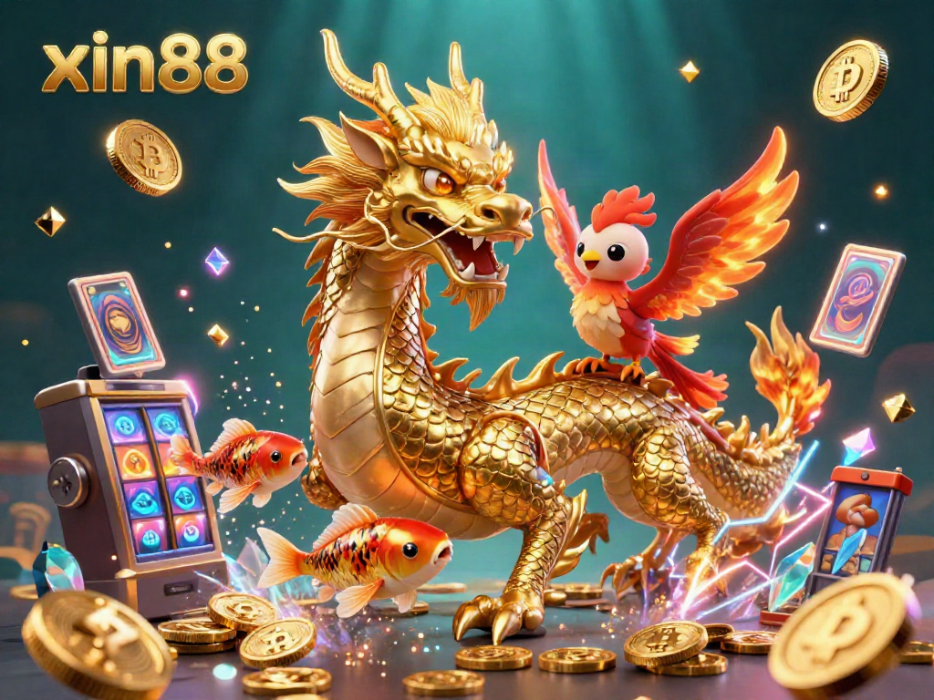 Experience thrilling gaming at xin88 with a vibrant dragon, phoenix, and koi fish illustration capturing excitement.