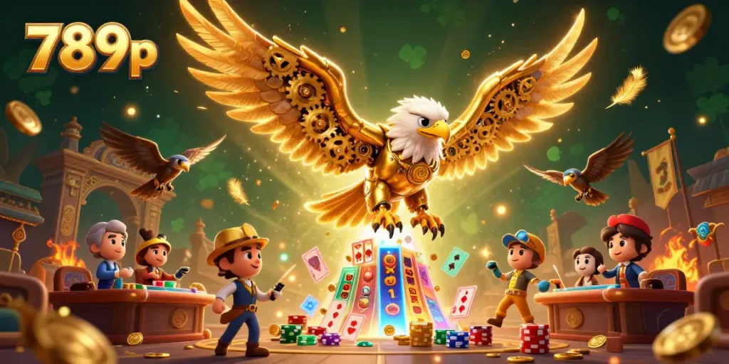 Experience the excitement of 789p with a golden eagle soaring among lively game elements, embodying a vibrant casino atmosphere.