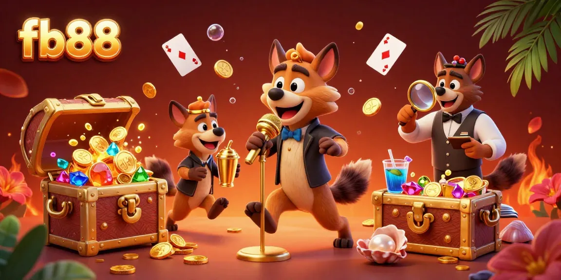 Hyenas at a vibrant fb88 casino, mixing drinks and performing comedy.