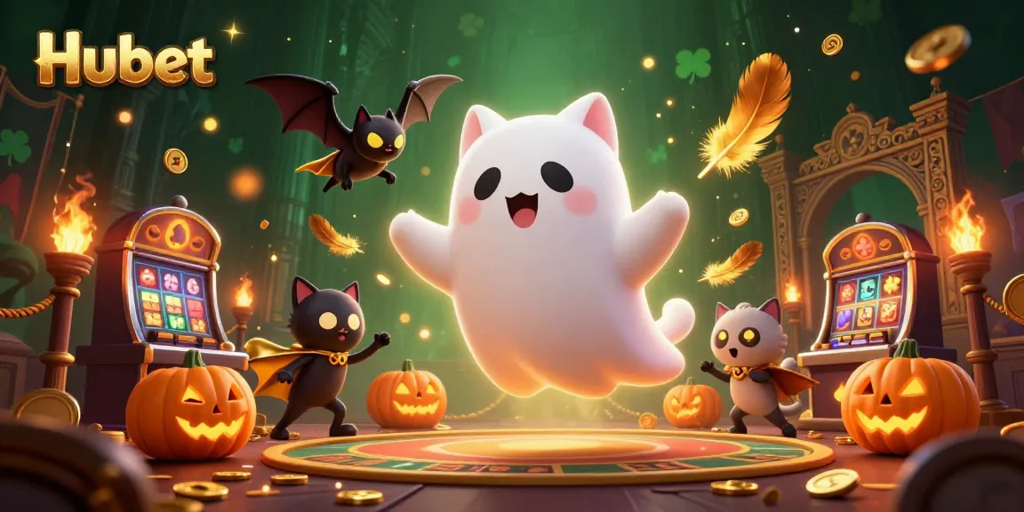 Engage with Hubet’s thrilling haunted casino adventure featuring a ghost cat and vampire bat.