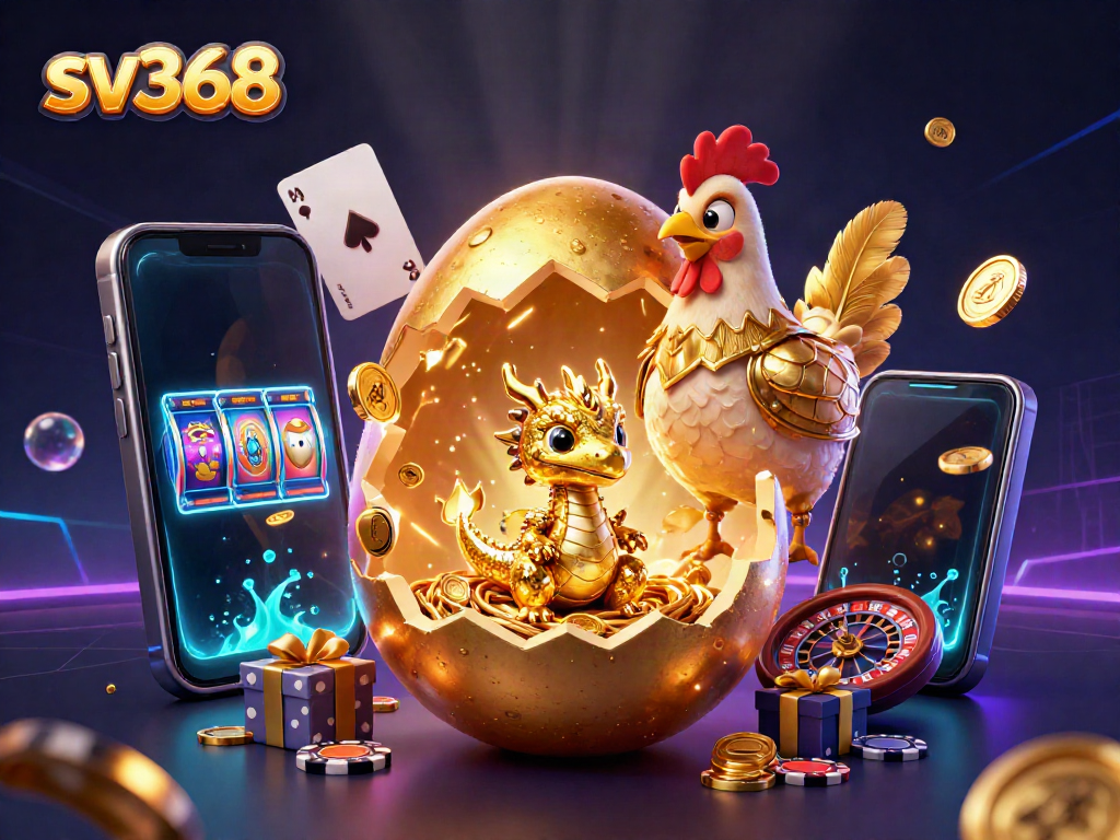 Engage in exciting gaming experiences at sv368 with a golden dragon, poker chips, and thrilling rewards.