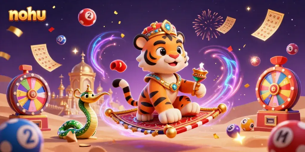 Nohu transforms your gaming experience with vibrant lottery elements and a magical sultan scene.