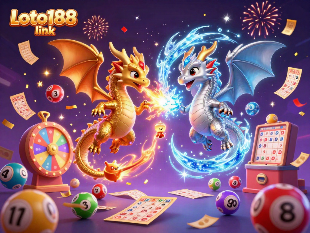 Experience Loto188 link's thrilling atmosphere with vibrant lottery elements and dynamic dragons.