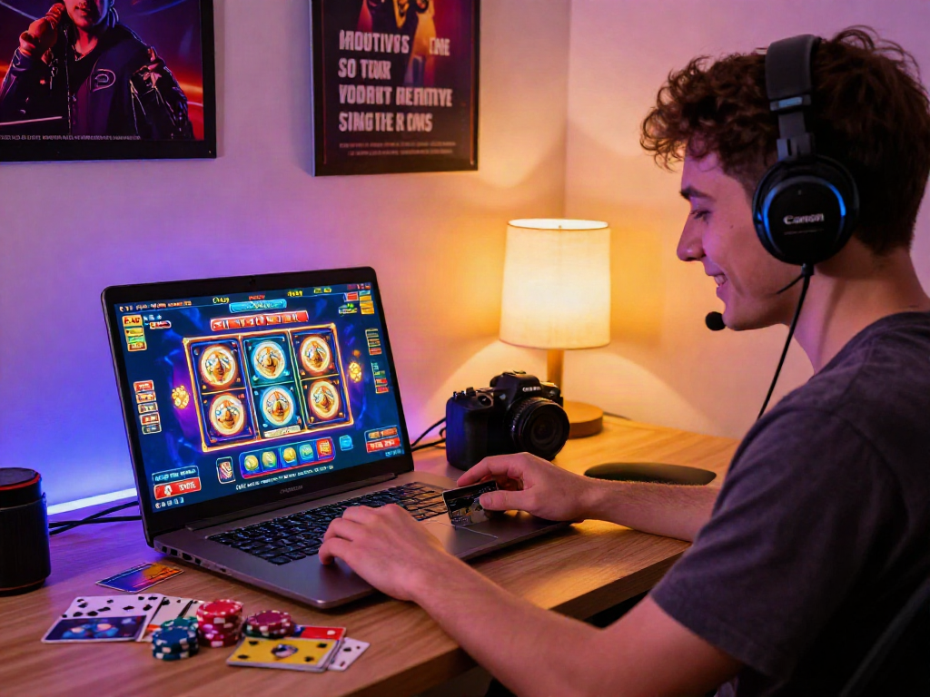 Discover the best credit card casinos in an engaging online gaming scene featuring a lively home atmosphere.