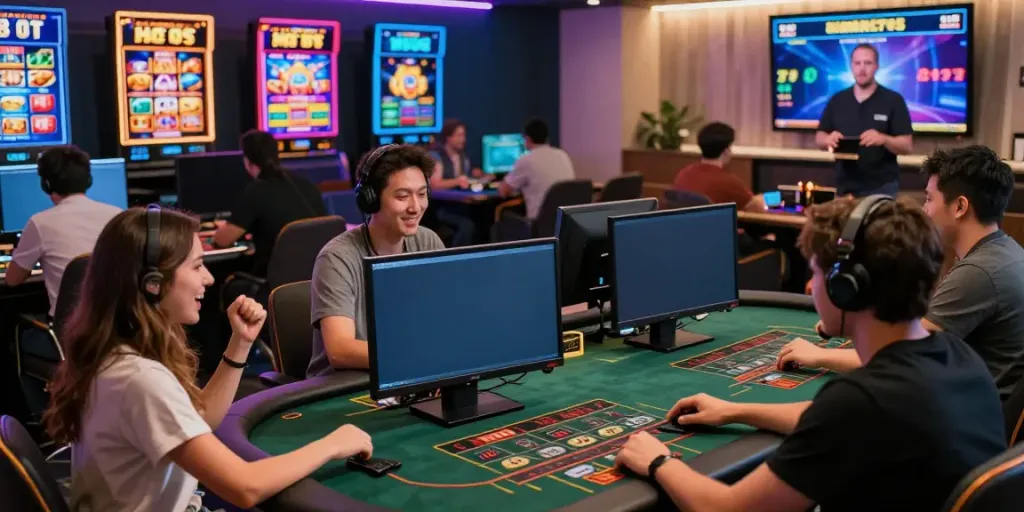 Dynamic scene of H19 trang chủ showcasing players enjoying various online games