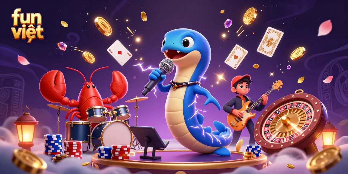 Experience excitement with fun việt, featuring a lively underwater casino scene illustration.