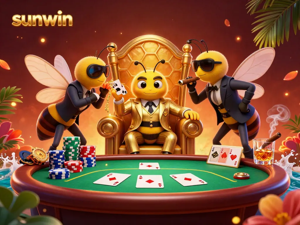 Experience thrilling gameplay with sunwin at a dynamic poker table surrounded by action-packed characters.