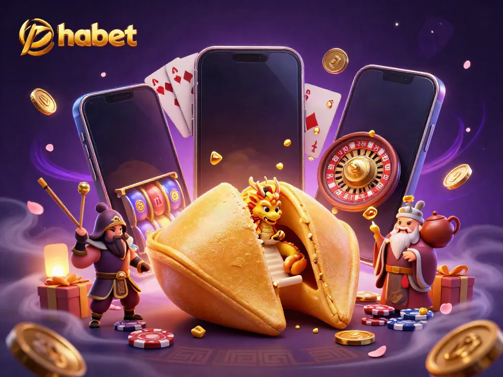 Engage with thabet's vibrant casino scene featuring a golden fortune cookie and dynamic gaming elements.