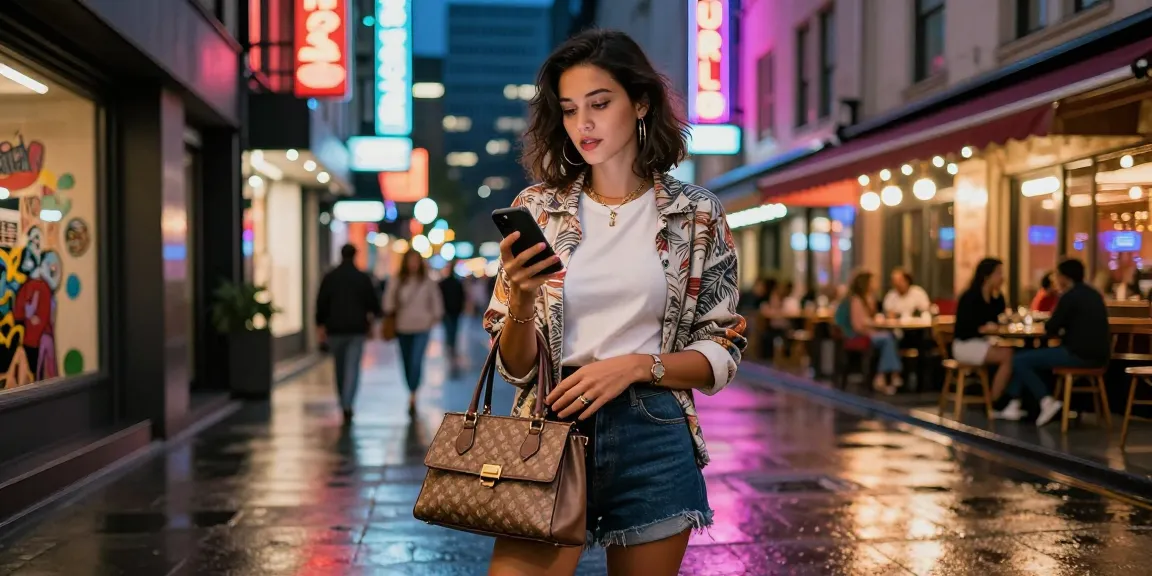 Gái gọi trong trang phục sành điệu trên phố đông đúc vào ban đêm.