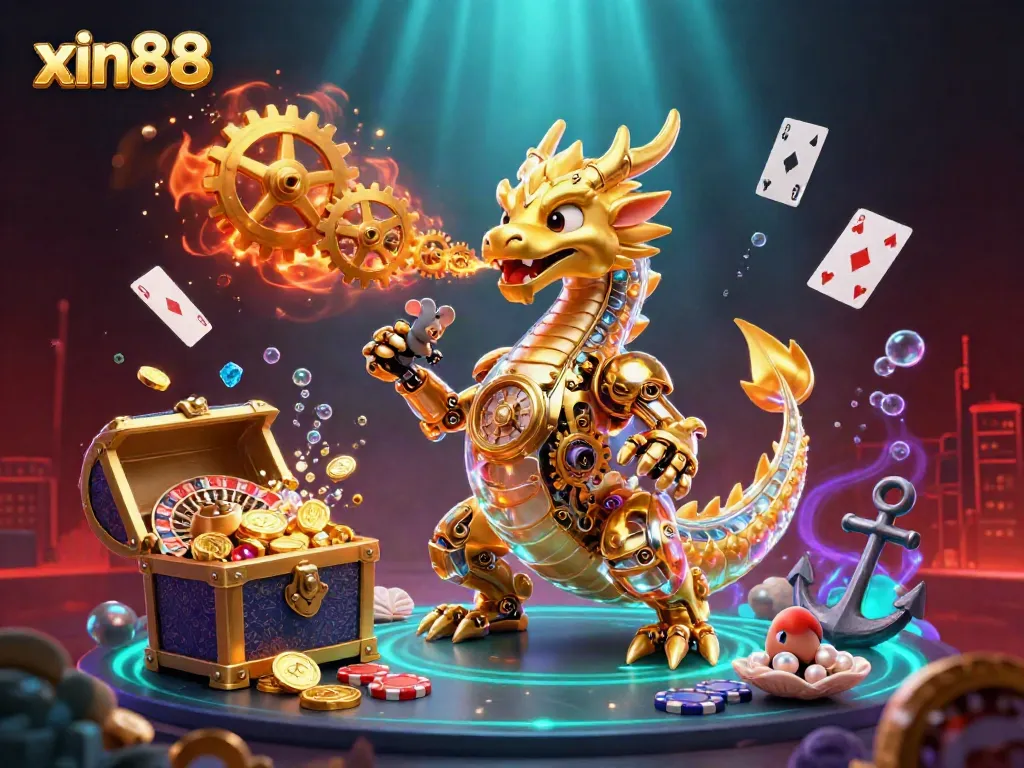 Experience thrilling gameplay with xin88's golden dragon, surrounded by vibrant casino elements.