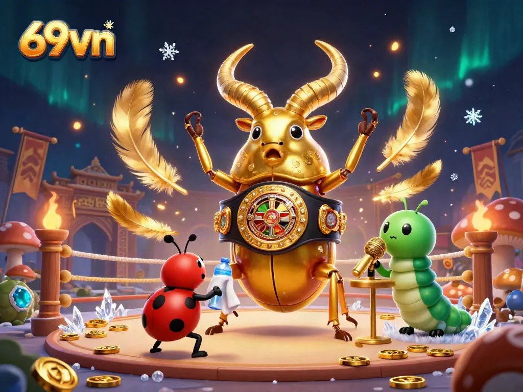 Dynamic gambling-themed illustration featuring characters and game elements in a vibrant casino scene at 69vn.