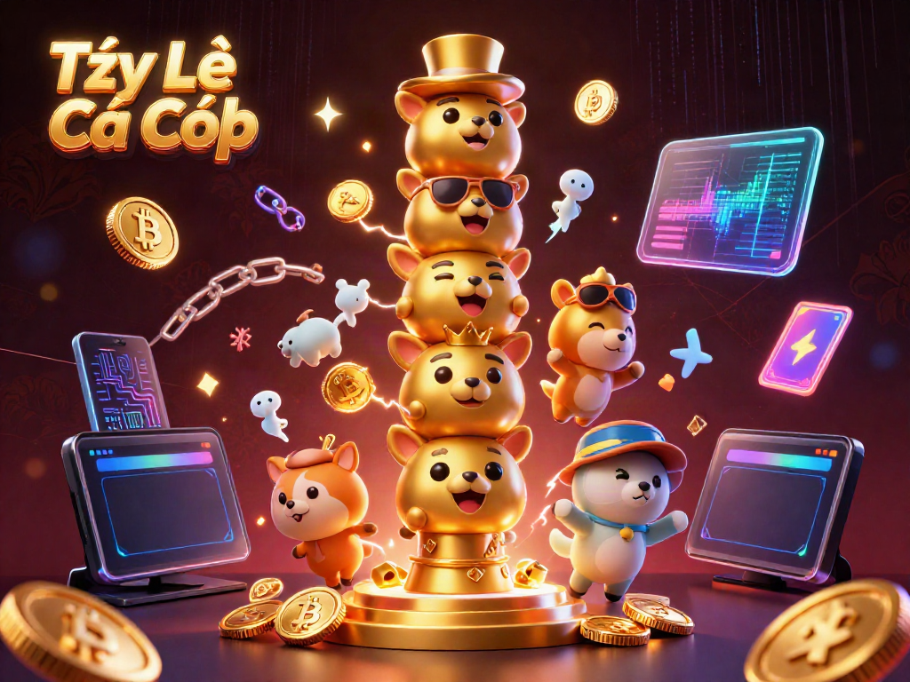 Tỷ Lệ Cá Cược visualizing vibrant casino-themed elements with a golden totem and cryptocurrencies