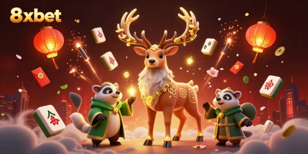 Engage with 8xbet's thrilling gaming experience featuring enchanted characters and festive elements.