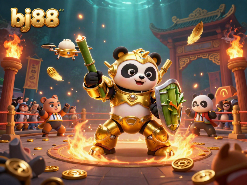 Engage in thrilling action with bj88 as the 3D golden panda fights in a colorful arena filled with exciting betting elements.