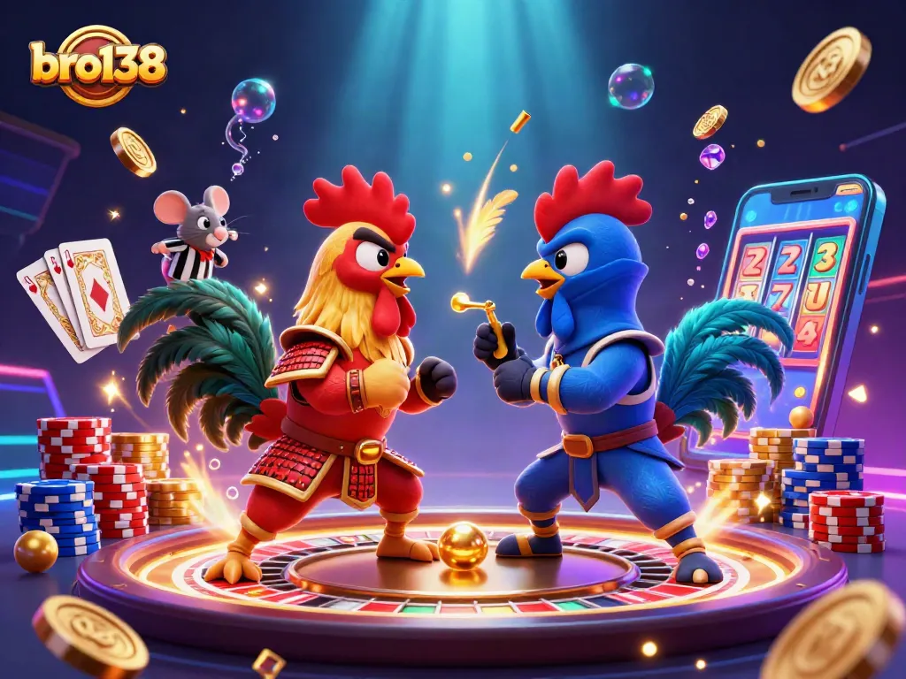 Engage in thrilling battles and jackpot spins with bro138's dynamic casino games featuring roosters!
