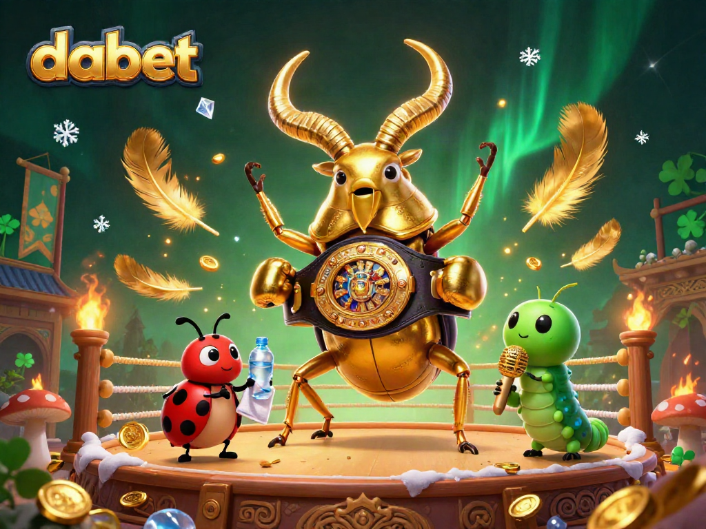 Join the thrilling action at dabet with a giant golden stag beetle champion and his corner team.