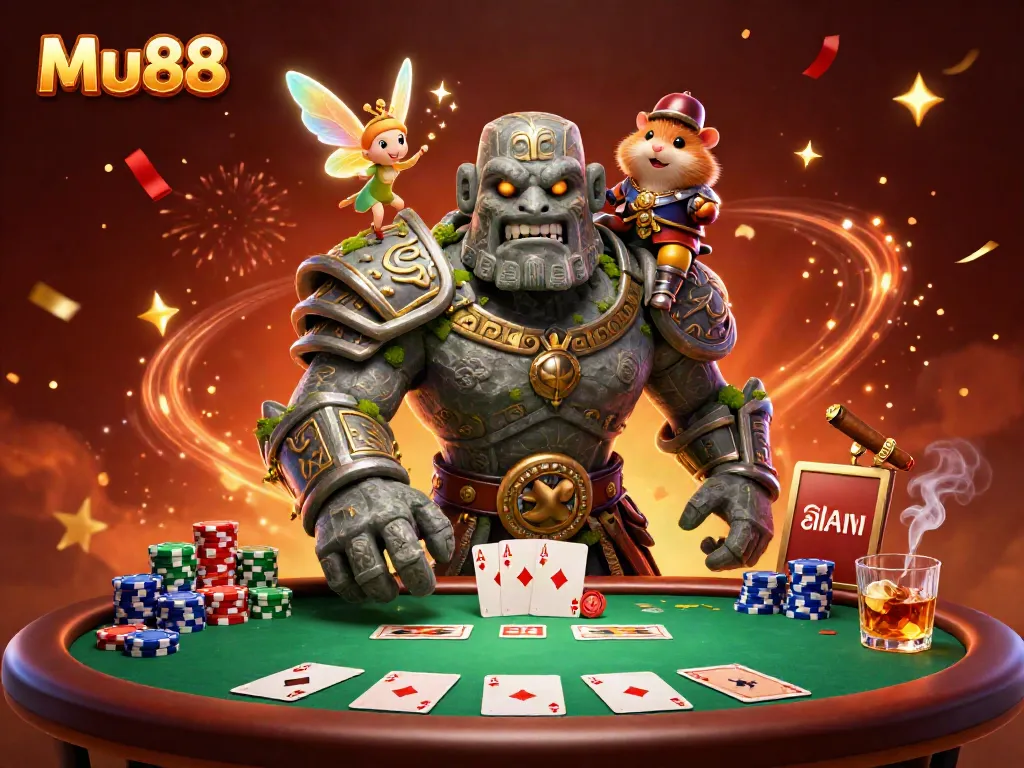 Experience thrilling action with Mu88's dynamic casino gaming featuring a golem, fairy, and hamster knight.