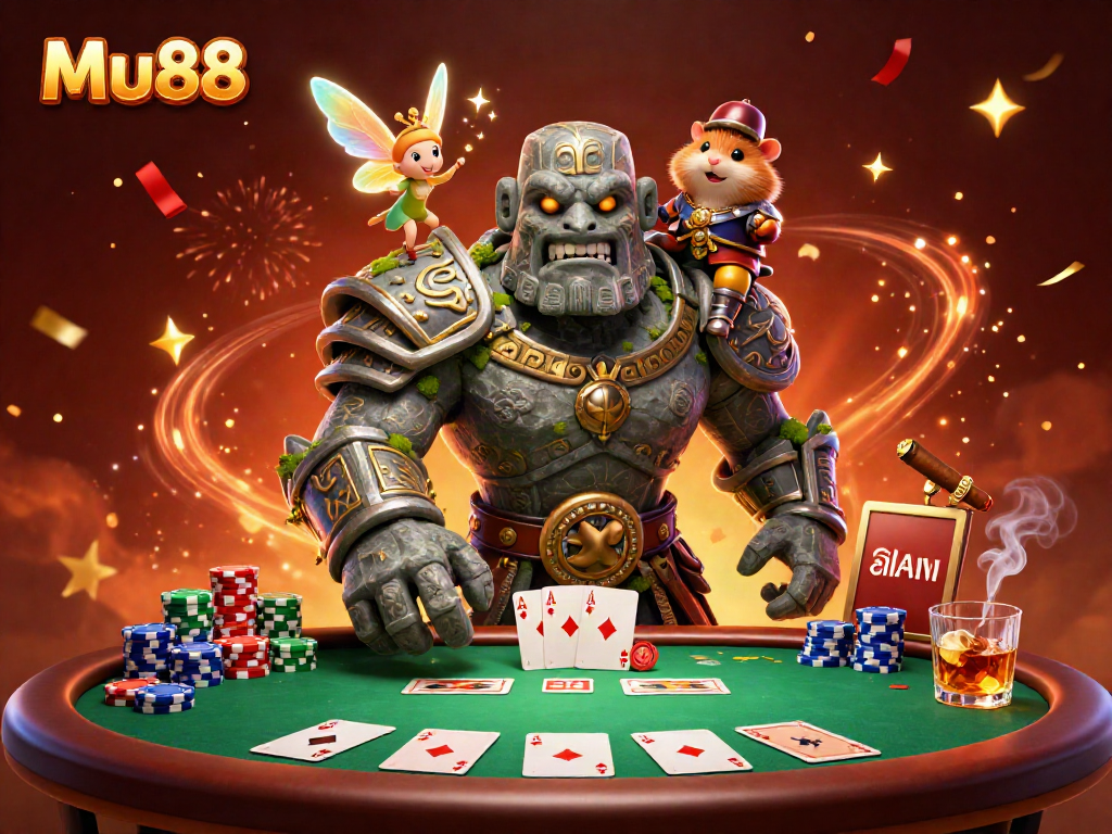 Experience thrilling action with Mu88's dynamic casino gaming featuring a golem, fairy, and hamster knight.