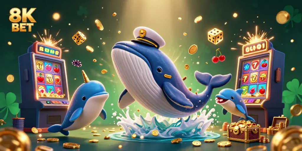 Experience winning with 8K BET in a vibrant 3D casino world filled with fun elements.