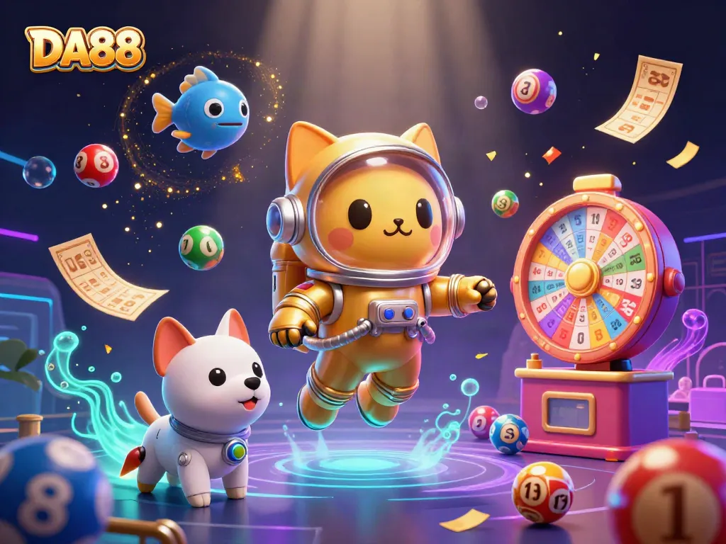 Experience DA88's thrilling gaming action with vibrant casino elements and exciting characters.