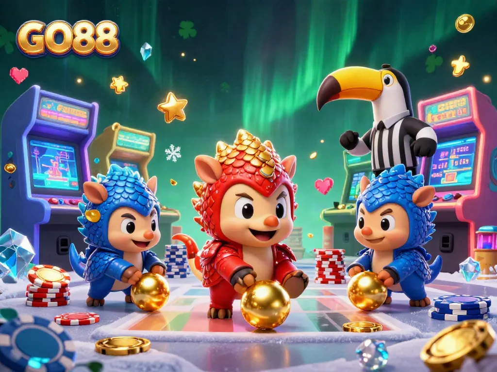 Engage in dynamic casino games with GO88 featuring vibrant pangolins and arcade action.