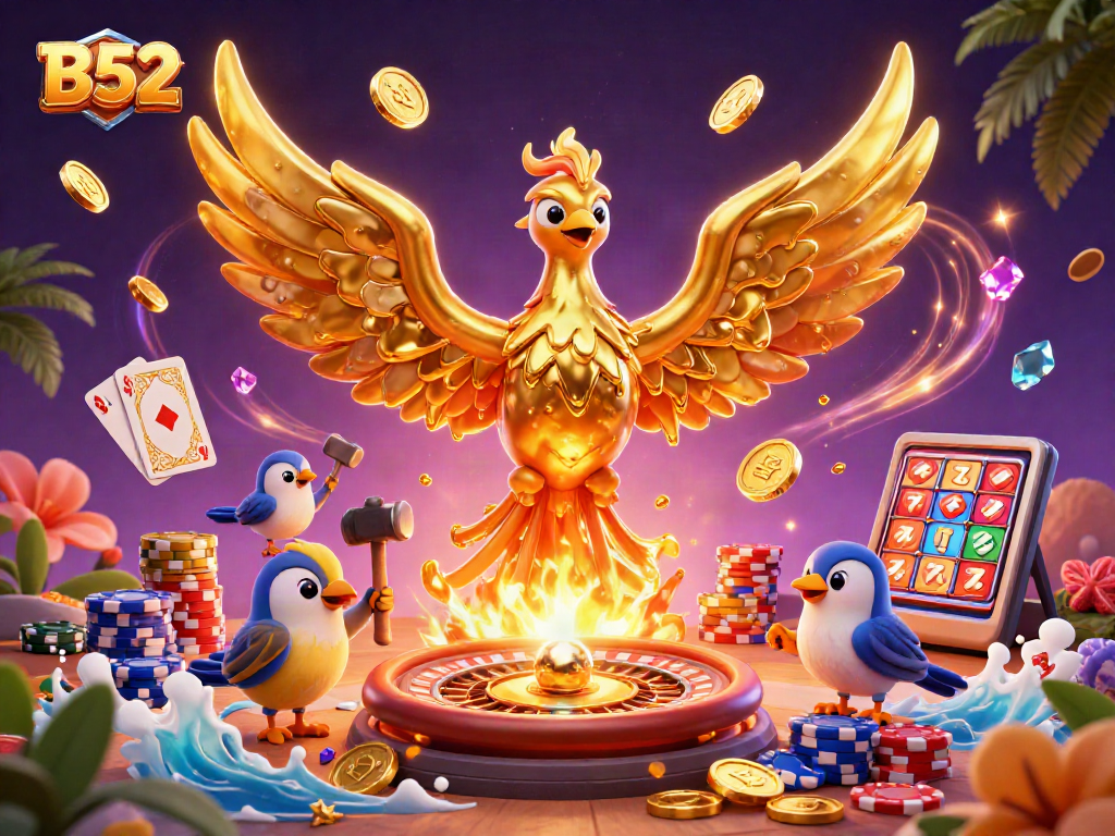 Engage with the dynamic B52 casino experience featuring a molten golden phoenix, exciting game elements