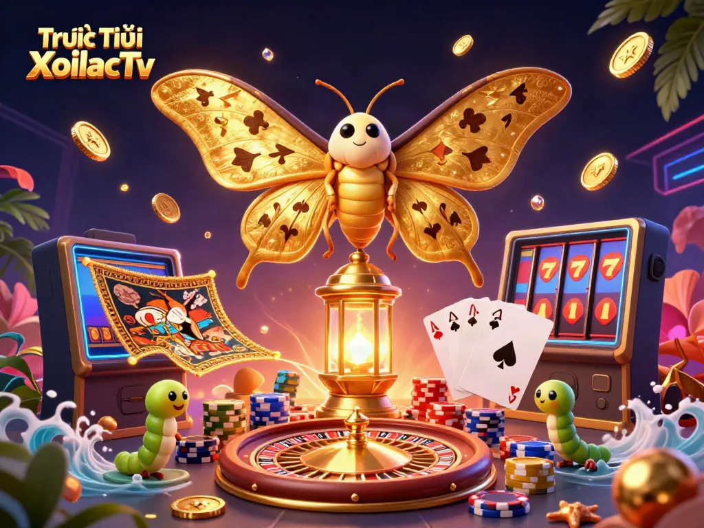 Experience the thrill of Trực Tiếp XoilacTv with vibrant, dynamic casino scenes and characters!