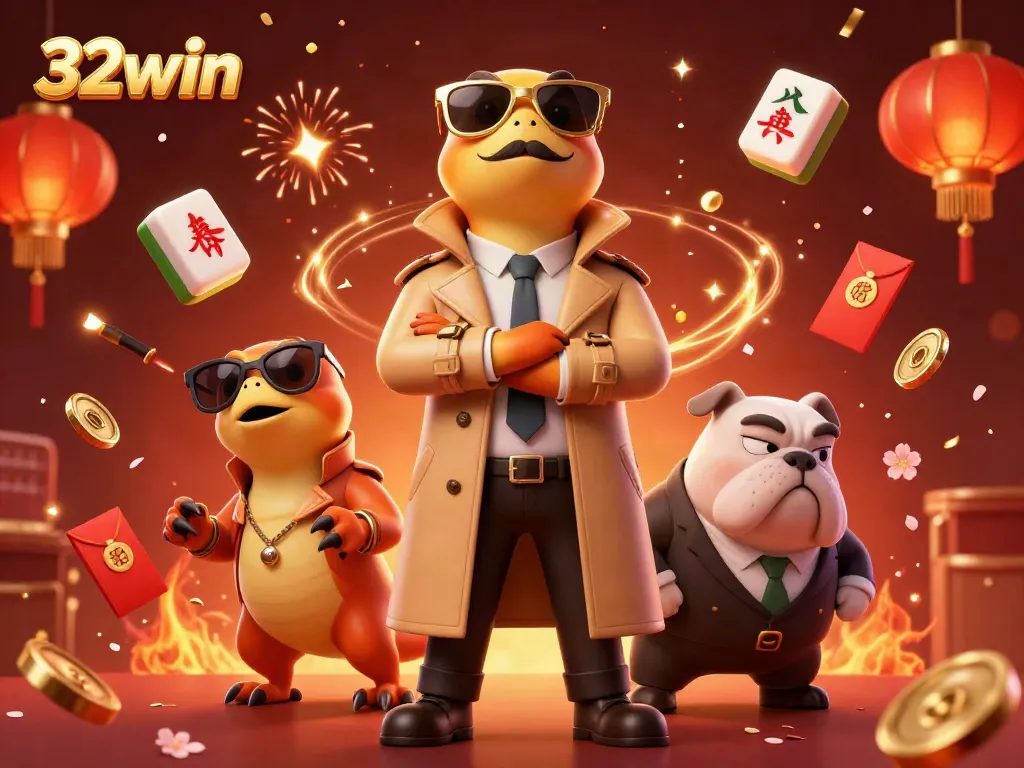 Experience the excitement of 32win with colorful characters entering a VIP casino lounge.