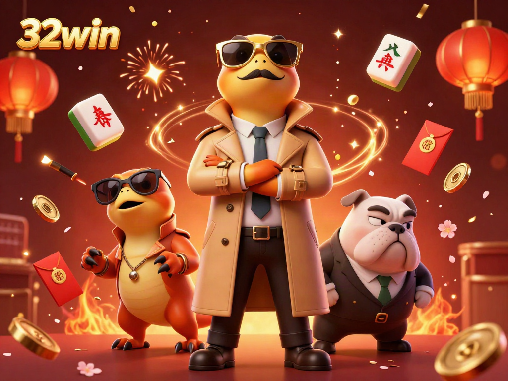 Experience the excitement of 32win with colorful characters entering a VIP casino lounge.